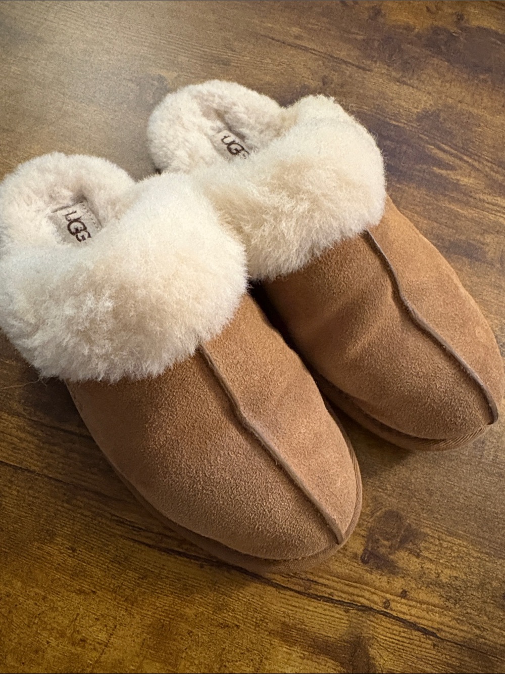 UGG Chestnut Suede Shearling Slip-On Slippers